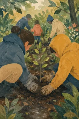 Community Hands Planting a Young Tree