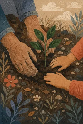 Hands Planting a Sapling Together