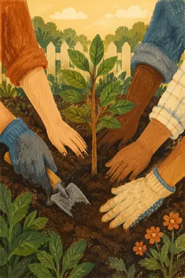 Community Hands Planting Young Tree Together