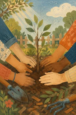 Hands Planting Young Tree Together