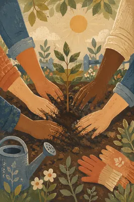 Diverse Hands Planting a Young Tree