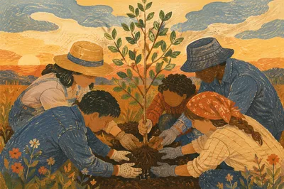 Diverse Hands Planting Young Tree Together