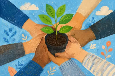 Hands Together Planting a Young Tree