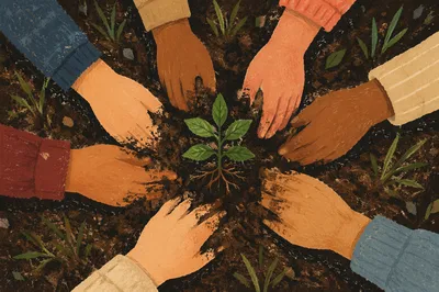 Hands Together Planting a Young Tree