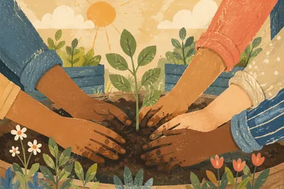 Hands Together Planting a Young Sapling