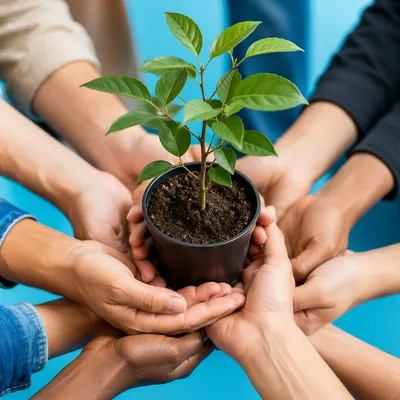 Diverse Hands Planting a Young Sapling