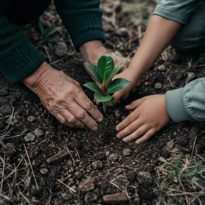 Generations Planting a Young Sapling Together