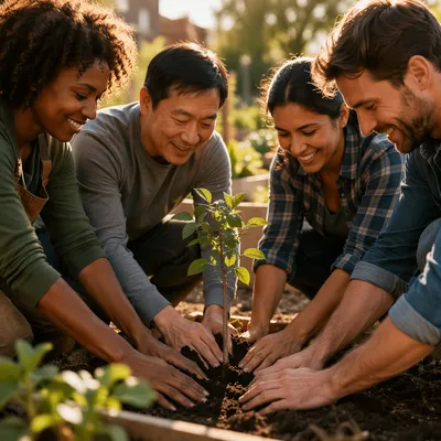 Diverse Hands Planting a Tree Together