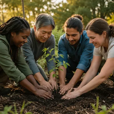 People Planting a Young Tree Together