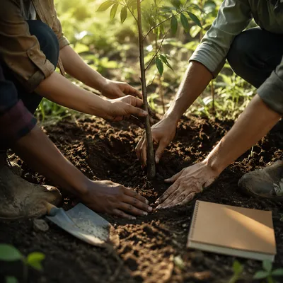 Community Hands Planting a Young Sapling
