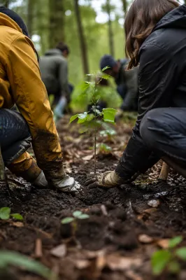 Community Hands Planting a Young Tree