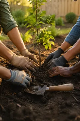 Community Hands Planting a Young Tree