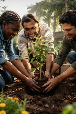 Group Planting Young Tree Together