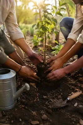 Diverse Hands Planting a Young Tree
