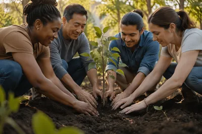 Group Planting Young Tree Together