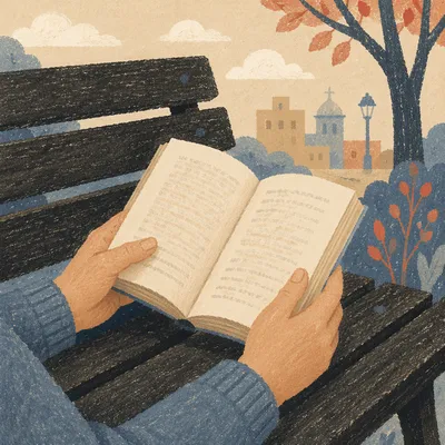 Quiet Reading on Outdoor Wooden Bench