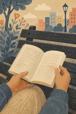 Quiet Outdoor Reading on Wooden Bench