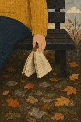 Open Paperback on Autumn Park Bench