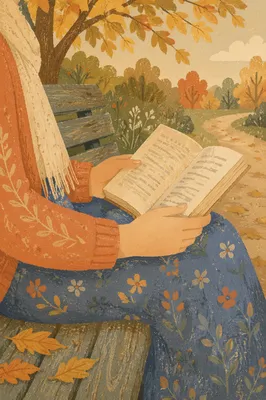 Hands Holding Open Book on Park Bench