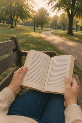 Quiet Outdoor Reading on Wooden Bench