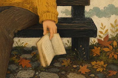 Open Paperback on Autumn Park Bench