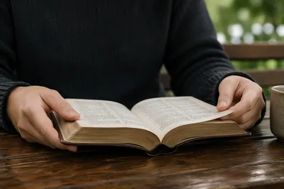 Quiet Outdoor Reading on Wooden Bench