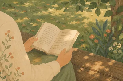 Peaceful Outdoor Reading on Wooden Bench