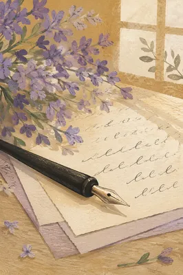 Calligraphy Practice with Ink Pen and Lavender
