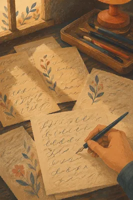 Ink Pen Calligraphy Practice on Aged Paper
