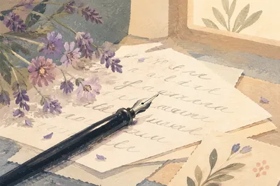 Mindful Calligraphy Practice With Lavender Flowers