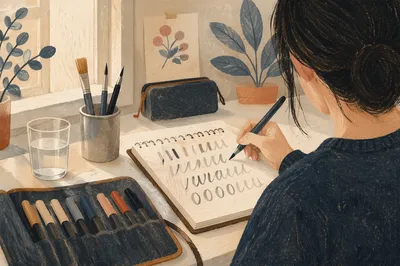 Hand Lettering Practice at White Desk