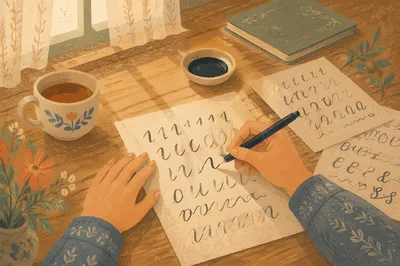 Hand Lettering Practice at Sunlit Table