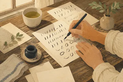 Sunlit Calligraphy Practice with Ink Pen