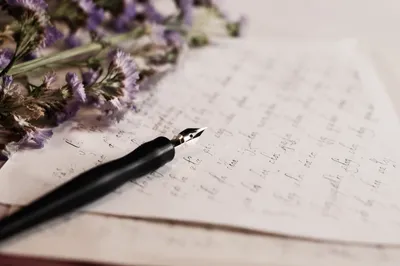 Calligraphy Practice with Ink Pen and Lavender