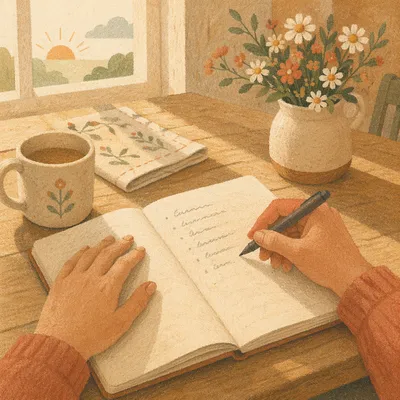 Morning Gratitude List Written in Notebook