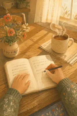 Morning Gratitude Journaling at Cozy Kitchen Table
