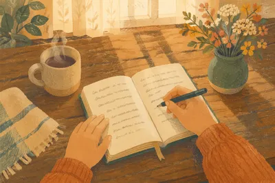 Morning Gratitude Journaling at Cozy Kitchen Table