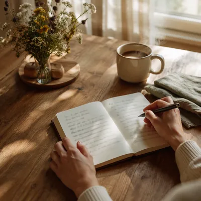 Morning Gratitude Journaling at Cozy Kitchen Table