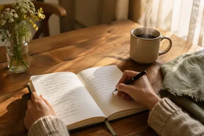 Morning Gratitude Journaling at Cozy Kitchen Table