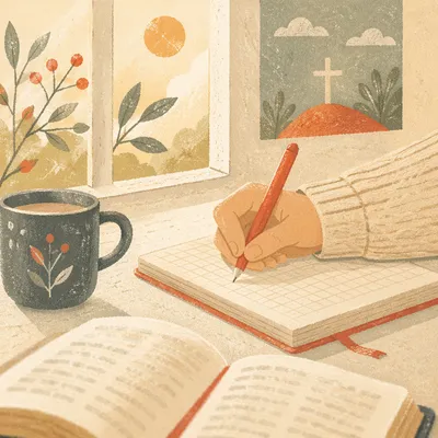 Quiet Hand Writing in Prayer Journal