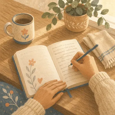 Hands Writing in Prayer Journal Morning