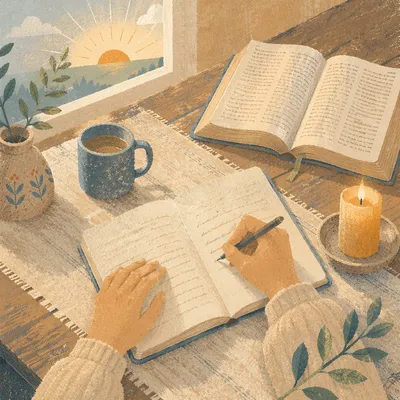 Morning Prayer Journal at Kitchen Table