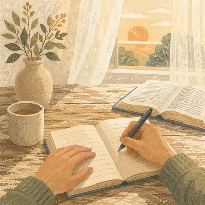 Morning Prayer Journal Writing at Kitchen Table