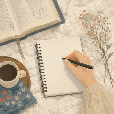 Hand Writing in Morning Prayer Journal