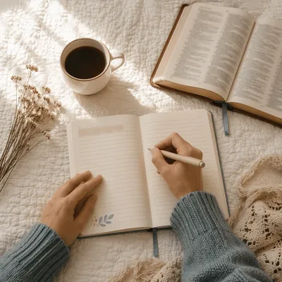 Quiet Morning Prayer Journal Writing Scene