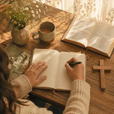 Morning Hands Writing in Prayer Journal