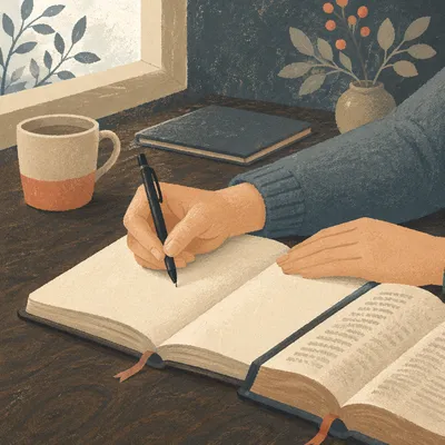 Hands Writing in a Quiet Prayer Journal