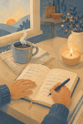 Morning Prayer Journal at Candlelit Kitchen Table