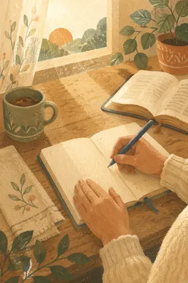 Morning Hands Writing in Prayer Journal