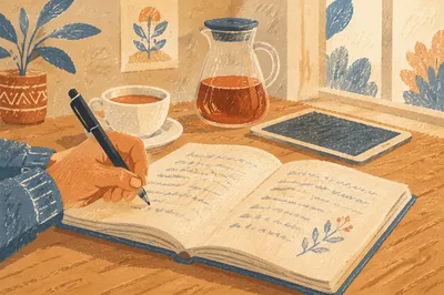 Morning Prayer Journal Writing at Café Table